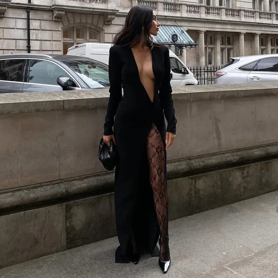 שמלת מקסי עם מחשוף עמוק- מאיה