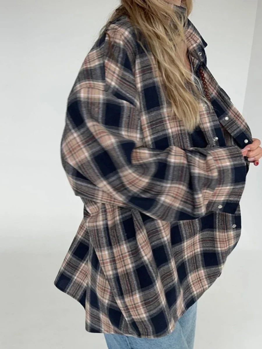 מכופתרת משבצות חומה- ספיר