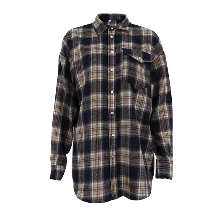 מכופתרת משבצות חומה- ספיר