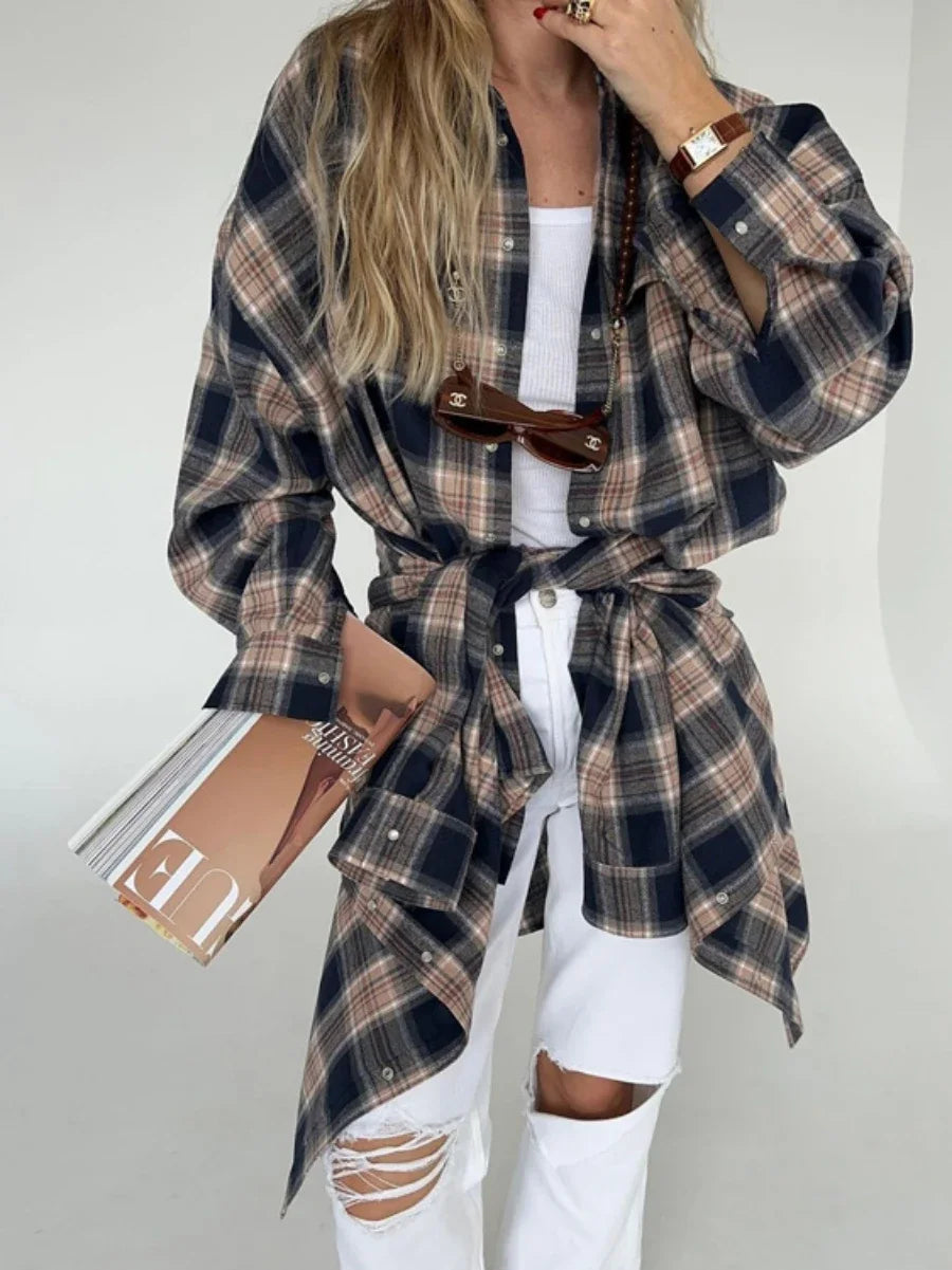 מכופתרת משבצות חומה- ספיר