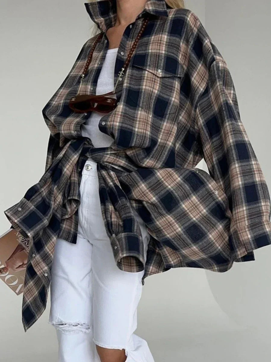 מכופתרת משבצות חומה- ספיר