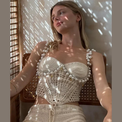 חליפת חוף בשילוב פנינים